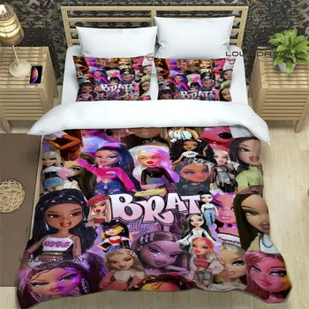Bratz cartoon vytlačené posteľná bielizeň Sady nádherné posteľ dodávky nastaviť perinu postele prikrývku nastaviť posteľná bielizeň nastaviť luxusný darček k narodeninám
