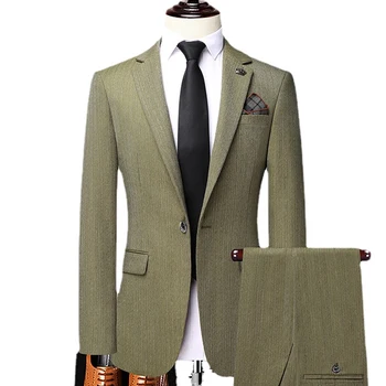 (Bunda+Nohavice)2021 Slim Fit Armády Zelený Kostým Homme Muži Obleky Pre Svadbu 2 Kusy Terno Masculino Ženícha Smoking Sako Plus Veľkosť