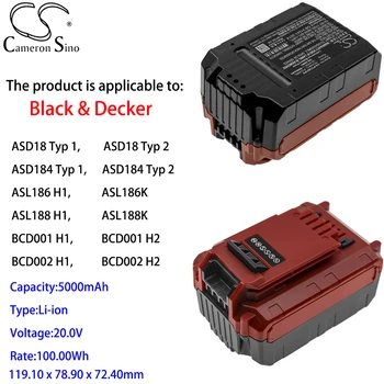 Cameron Čínsko Lítium-Iónová Nástroj Batérie, Elektrický Skrutkovač Batérie 5000mAh 20.0 V pre Black & Decker ASD18 Typ 1 ,ASD18 Typ 2