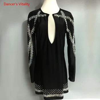 Chlapca latinskej Tanca Košele pánske Flamenco Dlhý Rukáv Blízkom Východe Diamond Topy Ballroom Dance Tričko Výkon Dancwear
