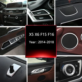 Chrome Auto Štýl Interiéru Tlačidlo Panel Dekorácie Kryt Výbava Nálepky rám Pre BMW X5 X6 F15 F16 2014-2019 Auto Príslušenstvo
