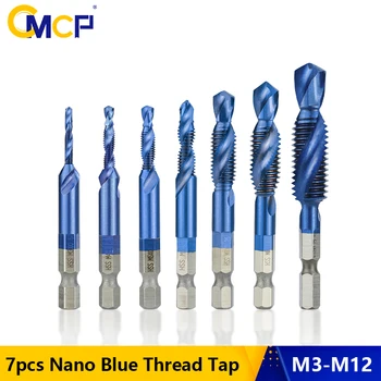 CMCP 7pcs Niť Ťuknite na položku Nastaviť M3-M12 Skrutku Stroj Zložené Ťuknite na položku HSS 4341 Mini Metrické Skrutky Ťuknite na položku Nano Blue Potiahnuté Kovom Ťuknite na položku Ručné Náradie