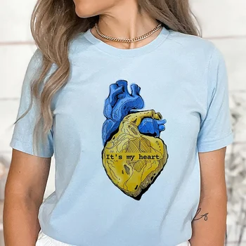 Cool Ukrajina je Moje Srdce ukrajinskej Print T Shirt Top Ženy Móda Harajuku Bežné T-shirt Topy Base O-krku Modré Košele Čaj