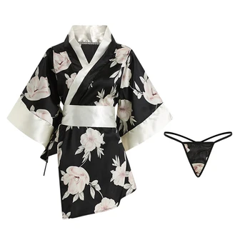 Cosplay Japonský Sexy Kimono Hlboké V ženských Vytlačené Romantický Cardigan Pás Šifón Zábava Bielizeň Jednotné Šaty