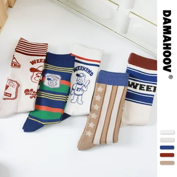 DAMAHOOV Baseball Mláďatá Kolegiálny Štýl Pohodlné Mid-tube Príliv American Vintage Česanej Bavlny Ponožky Iny Bežné Pár Ponožky