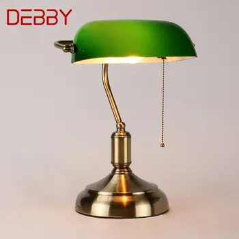 DEBBY Klasická stolná Lampa Jednoduchý Dizajn LED Zelené Sklo Vytiahnuť Prepnúť Stôl Light Decor pre Domáce Obývacia Izba, Spálňa, Nočné