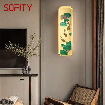 DEBBY Mosadz Stenu Obraz, Lampa LED, 3 Farby Moderné Tvorivé Ryby Lotus Sconce Svetlá pre Obývacia Izba, Spálňa Decor