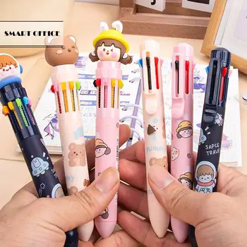 Desať farieb guľôčkové pero stlačené multi-farebné žiakmi základných škôl špeciálne urobiť poznámky spolu farebné jednej farby