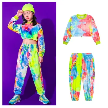Deti Hip Hop Oblečenie Multicolor Mikina Príčinné Nohavice Pre Dievčatá, Deti Jazz Kostýmy Spoločenský Tanec Oblečenie Fáze Oblečenie