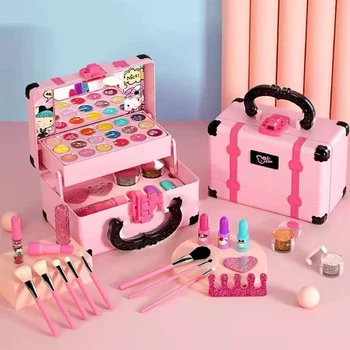 Deti Make-Up Kozmetiky Hrá Box Princess Make-Up Dievča Hračka Hrať Nastaviť Rúž, Očné Tiene Bezpečnosti Netoxické Hračky, Stavebnice Pre Deti
