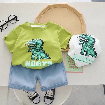 Deti Módne Oblečenie Baby Chlapci, Dievčatá v Lete Cartoon Dinosaura T-Shirt Šortky 2ks/nastaví Deti Ležérne Oblečenie Tepláky 0-5