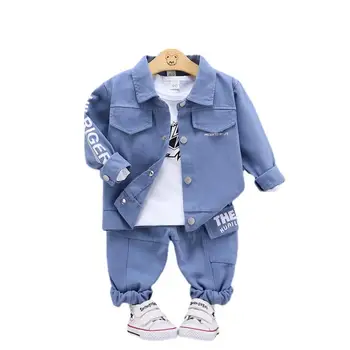 Deti Oblečenie Baby Boy je Oblečenie T-shirts+Kabát+Nohavice 3ks Sada Pre 1-4 Rokov Dojčenská Chlapec Oblek