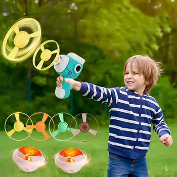 Deti Tanier Launcher Pištole Vonkajšie Spinning Zbraň Hračky Lietajúci Disk Hračky Dieťa Bambusu Dragonfly Vyhadzovanie Svetelný Gyroskop
