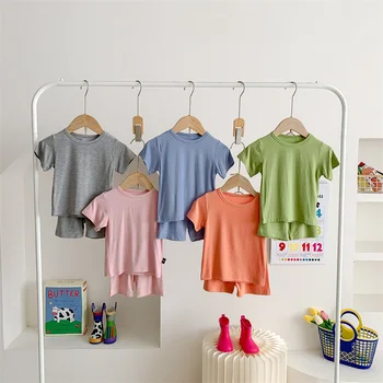 Detské Oblečenie Letné Tenké Pohodlné Krátke Pyžamo Nastaviť Chlapca a Dievča je Bežné Modálne Domáce Oblečenie