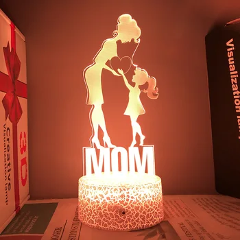Deň matiek Darček Nočné Svetlo Matka Deti Srdca Typ Dovolenky, Na Mon Akryl Nabíjateľné 3d Led Lampa Pre Spálne 2023 Nové