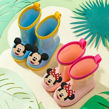 Disney detské kreslené Minnie Mickey dážď topánky chlapci a dievčatá non-slip soft-soled dážď topánky topánky vody