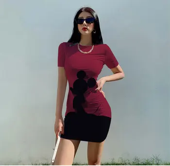 Disney Lete Pevne Zadok dámske Šaty dámske Cartoon Minnie Mouse Graffiti Vytlačiť Sexy Lovely Kawaii Lete