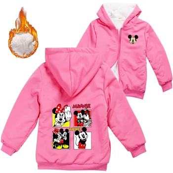 Disney Mickey Minnie Mouse Teplá Zimná Bunda Pre Chlapcov, Dievčatá s Zips Deti Kabát Zahustiť s Kapucňou Sveter Deti vrchné oblečenie