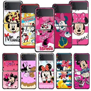 Disney Minnie Kiss Mickey Ružový Štýl Telefón puzdro Pre Samsung Galaxy Z Flip 4 Z Flip3 5G Shell pre Galaxy Z Flip PC Pevný Kryt