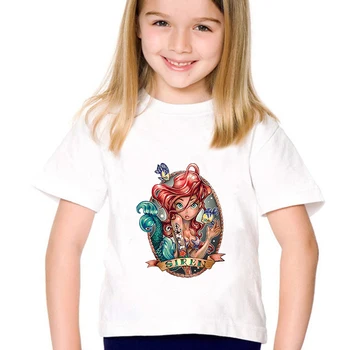 Disney SIRÉNA Deti Topy Tetovanie Princezná Ariel Malá Morská víla Cartoon Deti T-Shirt Streetwear Harajuku Bežné Dievča Tričko
