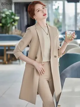 Dlhý Výkop Ženy Oblečenie Slim Temperament Elegantný Dizajn Kórejský Módne Office Lady Dvojité Breasted Minimalistický Vintage Vetru