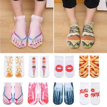 Dospelých Pohodlné Bavlnené Pančuchy Unisex Novosti Ponožky 3D Tlač Členkové Ponožky Low Cut Členok Ponožka Flip Flops Design Ponožky