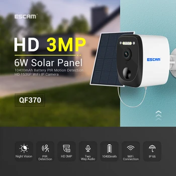 ESCAM QF370 3MP 1536P Ubox APP Solar Power Outoor IP Kamera AI Humanoidný Detekcie Home Security CCTV Baby Monitor