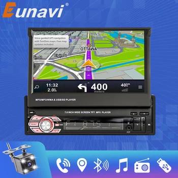 Eunavi 1 Din autorádio MP5 Prehrávač, GPS Navigáciu Multimediálne Car audio stereo Bluetooth, 7