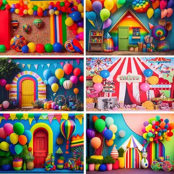 Farebné Cirkus 3D Pozadia Pre Dieťa Tortu Rozbiť Fotografie Fotografické Karneval Balóny Dekor Pozadia Pre Fotografie Štúdio
