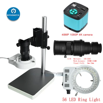 Full HD 38MP 4K 48MP 51MP USB, VGA Priemyselné Video Mikroskopom Kamera + 130X C Mount Len 56 LED Svetlá pre Mobilný Telefón Opravy