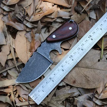 GODFUR Nádherné rovný nôž rukoväť drevo, kameň umyť čepeľ outdoor camping lovecký nôž prežiť taktické nože Prenosný nástroj