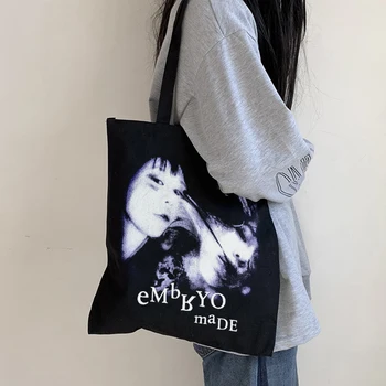 Gotický ženy taška horor tvár tlač plátno taška na bežné veľkú kapacitu, hip-hop ženy taška cez rameno High street tmavé y2k shopper tašky