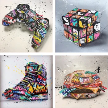 Graffiti Art hracie zariadenia Diamond Maľovanie 5D DIY Diamond Mozaikové Farebné Výšivky Športové Topánky Obraz Domova