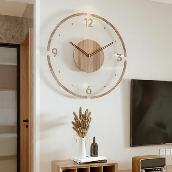 Hodiny nástenné hodiny obývacej izbe, nové masívne drevo kreatívne stlmiť Nordic minimalistický quartz hodiny