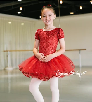 Horúce Červené Flitre Balet Dancewear Pre 80-150 cm Deti Deti Krásna Balet Kostým Dievča Štádiu Prípravy Tanec Balerína Šaty