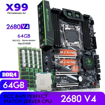 HUANANZHI X99 F8 základná Doska s procesorom Intel XEON E5 2680 V4 s 4*16GB = 64 GB DDR4 2133MHz PC4 REG ECC Pamäť Combo Kit Set NVME