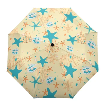 Hviezdice Kameň Bodky Coral Pearl Shell Automatické Parasol Skladací Dáždnik Muž Ženy Vytlačené Dáždnik Ľahký Dážď Zariadenia