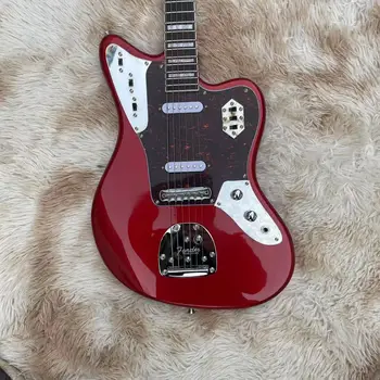 Jaguar 6-string split elektrická gitara, kovové červená vysoký lesk, poštovné reálne obrázky, prispôsobiteľné, doprava zdarma až domov