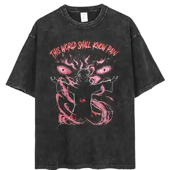 Japonské Anime Naruto Vintage Tričko Harajuku Streetwear Mužov Umyté T-Shirt Bavlna Topy Módne Letné Krátke Tričká Topy