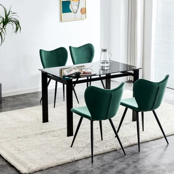 Jedálenské stoličky sada 2, Tmavo Zelenej zamatovej Stoličky, moderné kuchynské stoličky s kovovou nohou