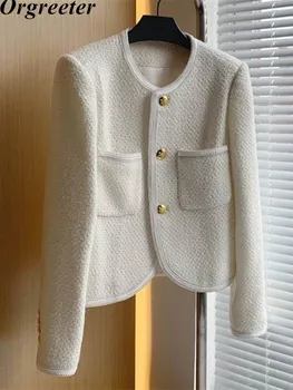 Jeseň Malé Vôňa Krátke Tweed dámske Bundy francúzsky Ročník Elegantný Štíhly Ostrihané Vlnené Kabát Elegantné Oblečenie pre Ženy