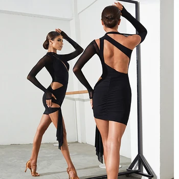 Jeseň Žena Jedinečný Dizajn latinské Tanečné Šaty Black Oka Fáze Výkonu Dancewear Sexy Backless Sála Kostýmy NY22 2245