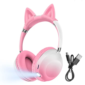 Kompatibilné Nabíjateľná Mačka Uchu Telefón, PC, Bezdrôtový Herný Headset Otočná Tlačidlo Ovládací Roztomilý Elastická Odnímateľný