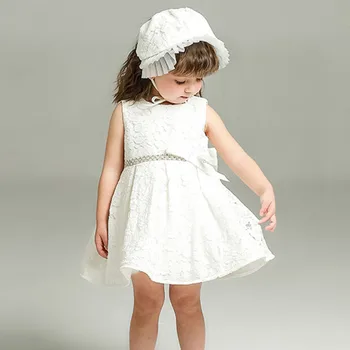 Krst Baby Girl Dress Toddler1 st Narodeninovej Party Krst Biele Šaty Dievča Elegantnej Čipky Veľký Luk Princezná Šaty 0-24M