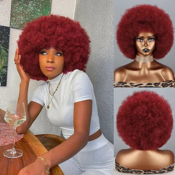 Krátke Vlasy Kinky Afro Kučeravé Červená Parochňa S Ofinou Parochňu Pre Čierne Ženy Afriky Syntetické Ombre Cosplay Parochne Denne Načechraný Parochňu