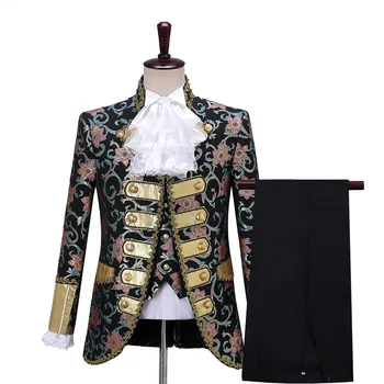 Kvetinový Viktoriánskej Steampunk bunda Royal King Princ cosplay Mužov Bunda+Vesta+nohavice Scéne Divadla Výšivky Stredoveké Sako Oblek