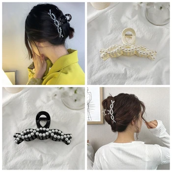 Kórejský Pearl Geometrické Vlasy Svorka Chytiť Fashion Akrylová Žien Vlasy Pazúr Jednoduché Tuhé Veľký Krab Vaňa Klip Nové Vlasové Doplnky