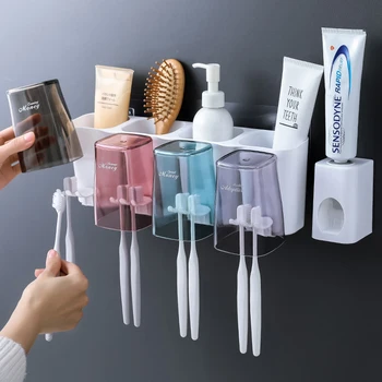 Kúpeľňa Zubná Pasta Umývadlo Úložný Stojan Jednoduchý European High-Kvalitné Plasty Kefka Držiteľ Pohára Nastaviť