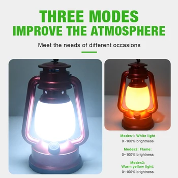 LED Atmosféru Kempingové Svietidlo 3 Režimy Vintage Stan Typ Lampy-C, USB Nabíjateľné s Hákom 1200mAh pre Turistiku, Rybolov Núdzové