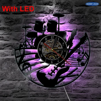 LED Stenové Svetlo Dekoračné hudobný nástroj dizajn ručné vinyl nástenné hodiny s pozadí svetlo-Deň Mŕtvych